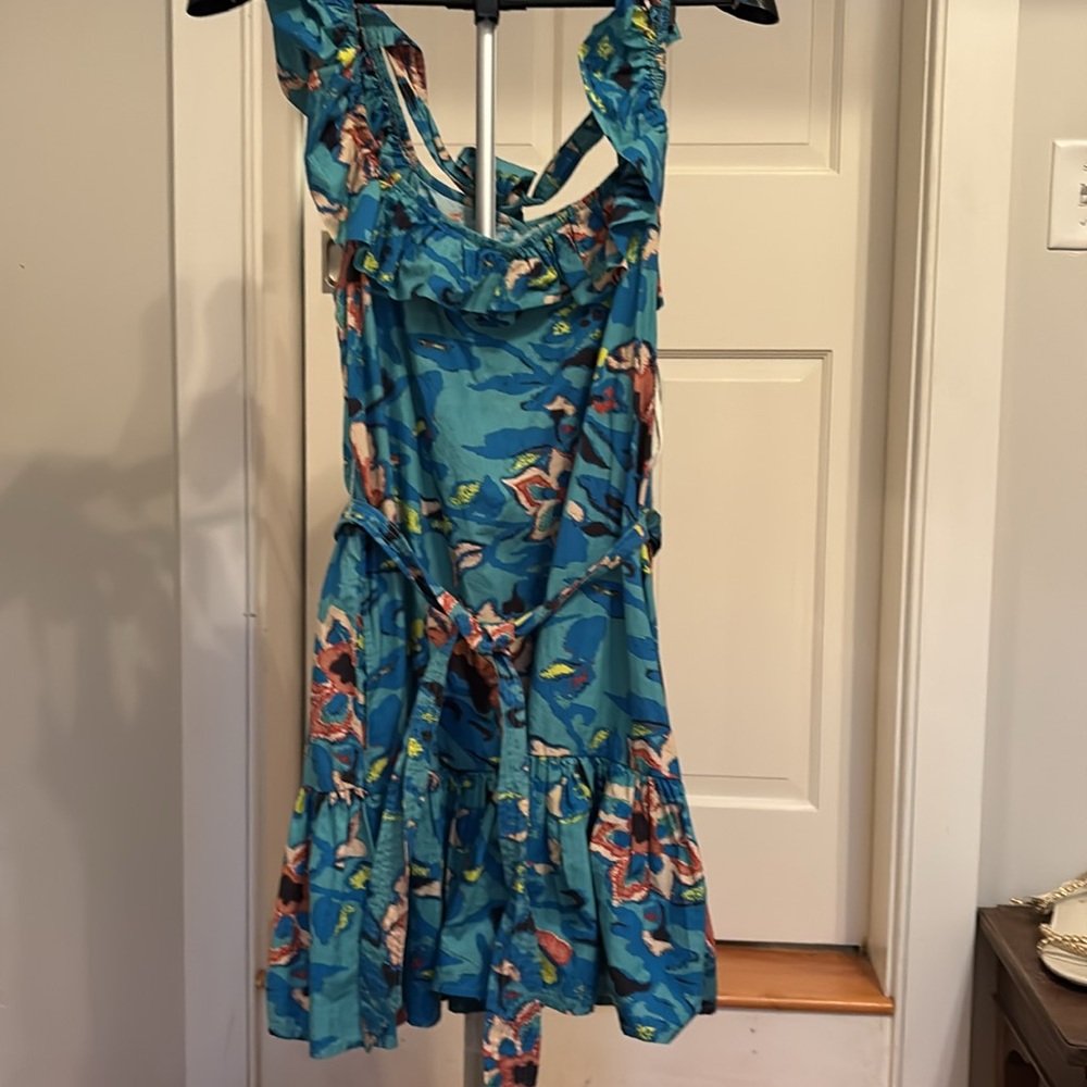 Cleobella Floral Blue and Green Dress with Ruffle Details Size M